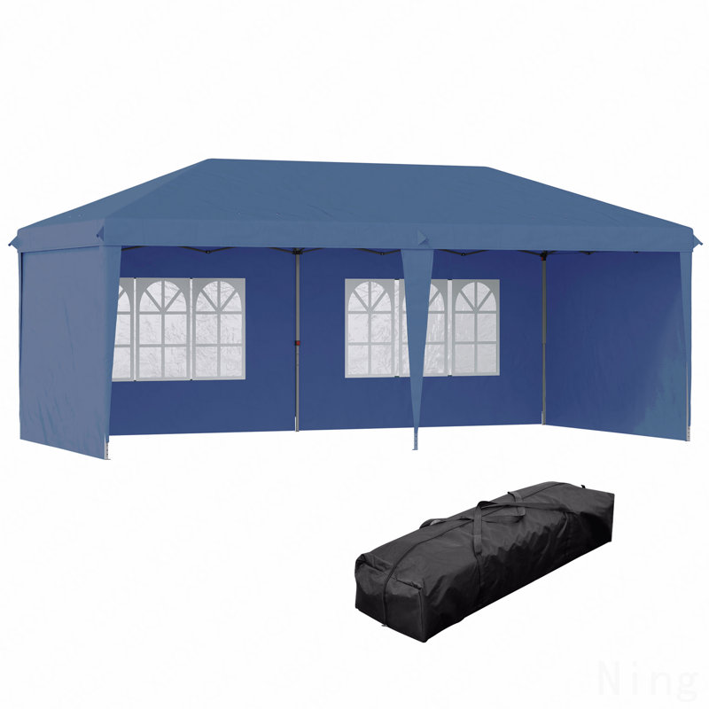 Pavillon de jardin escamotable 10X20FT, paroi latérale pour l'extérieur avec sac de transport (bleu)
