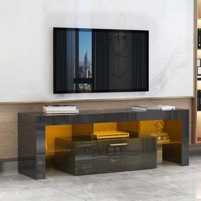 Tendance, meuble télé, meuble audio-vidéo, console de télévision, console multimédia, avec ceinture lumineuse à DEL, télécommande à ceinture lumineuse, tablette en verre trempé, poignée en métal, peut être placée dans le salon, la chambre à coucher
