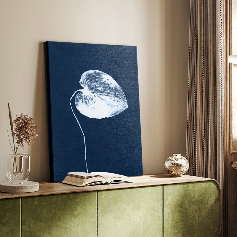 Cyanotype Leaf II -Custom Wrapped Gallery Cavas, 48" H x 32" W