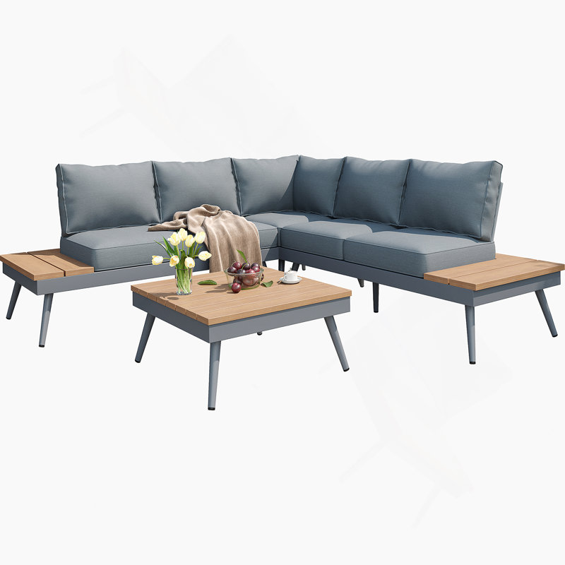 Ensemble de conversation d'extérieur pour 4 personnes avec coussins, Gris clair