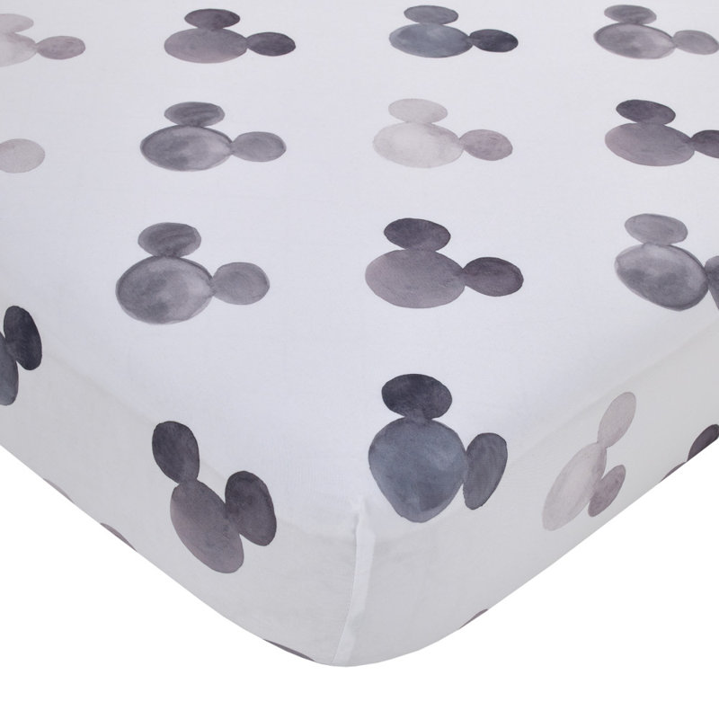 Disney Mickey Mouse Fitted Crib Sheet, Black/White/Grey