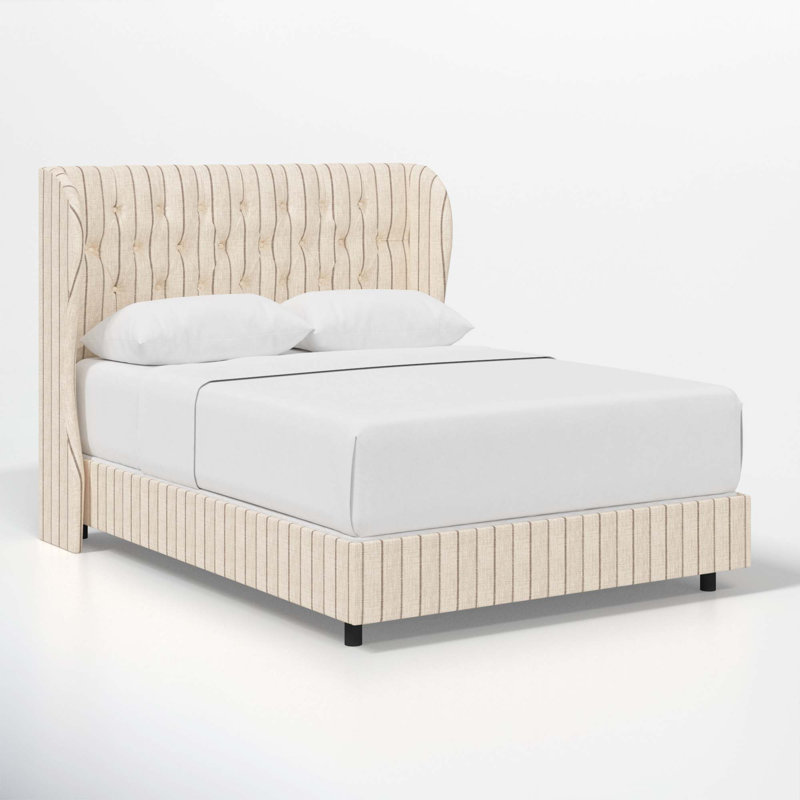 Tomey Upholstered Wingback Bed, Twin, Fritz Charcoal Stripe