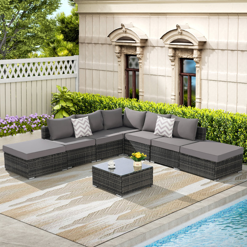 8 Pieces Outdoor Patio Sectional Sofa Couch,Wicker Furniture Conversation Sets, Dark Gray