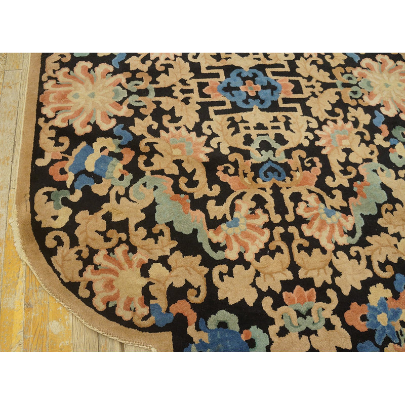 Antique Art Deco Small Scatter Size Wool Black, Multicolor Rug