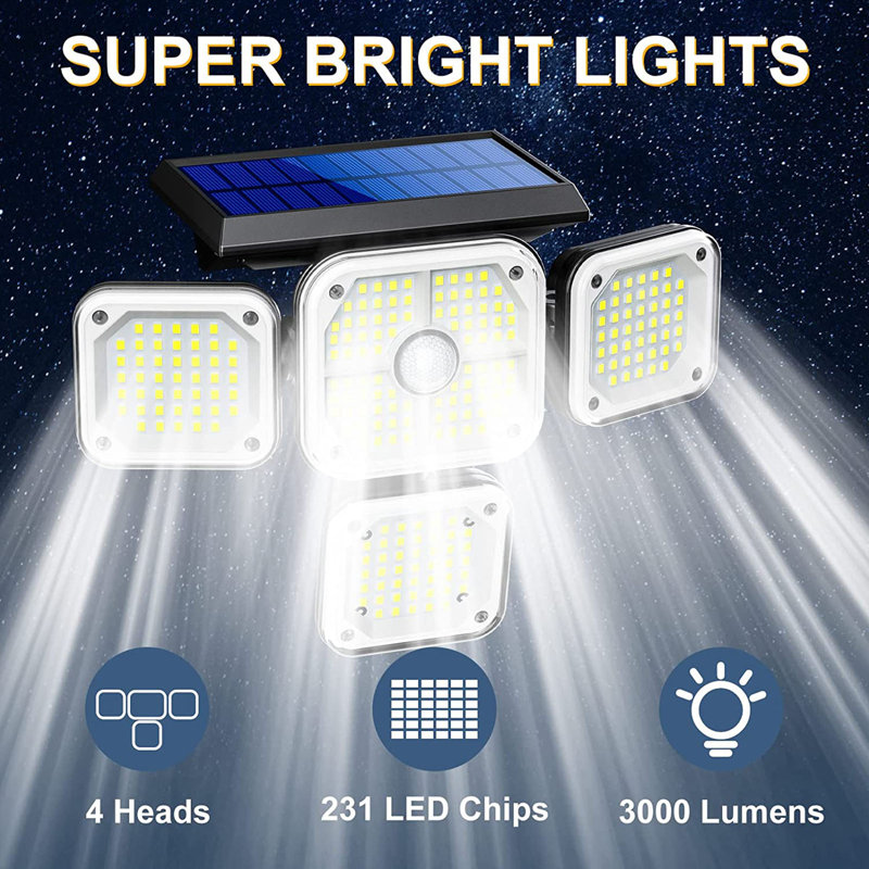Solar Outdoor Motion Sensor Security Lights 144LED 3 Modes Waterproof with Remote Control