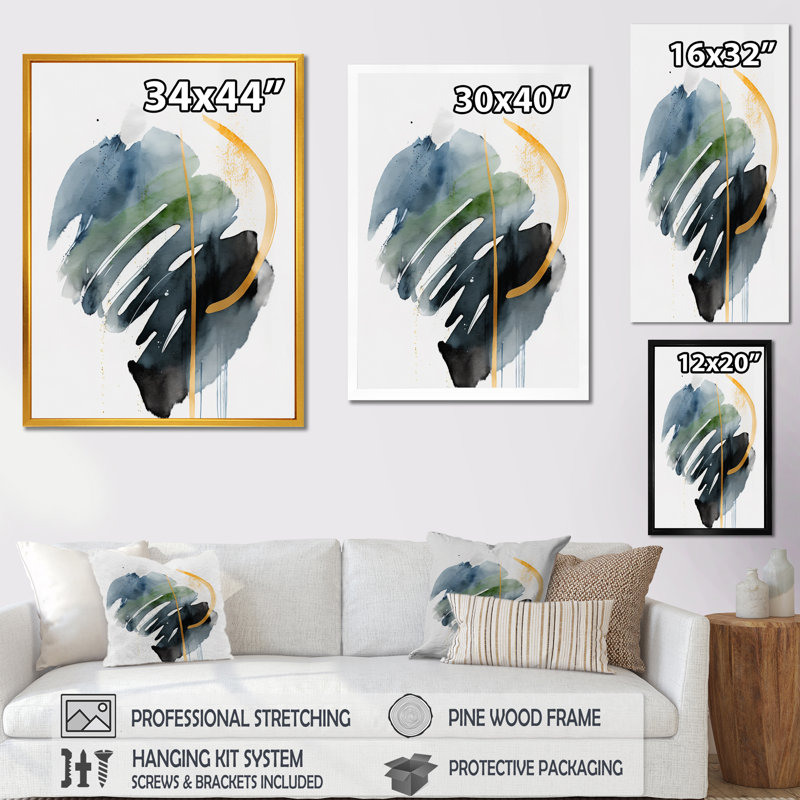 Feuille de philodendron vert II - impression, H 20 po x l 12 po x P 1 po, Encadrement doré