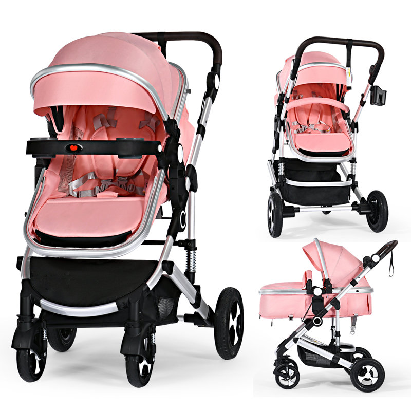 Baby Stroller, Foldable Infant Carriage, Bassinet Stroller for Newborn and Infant, Pink