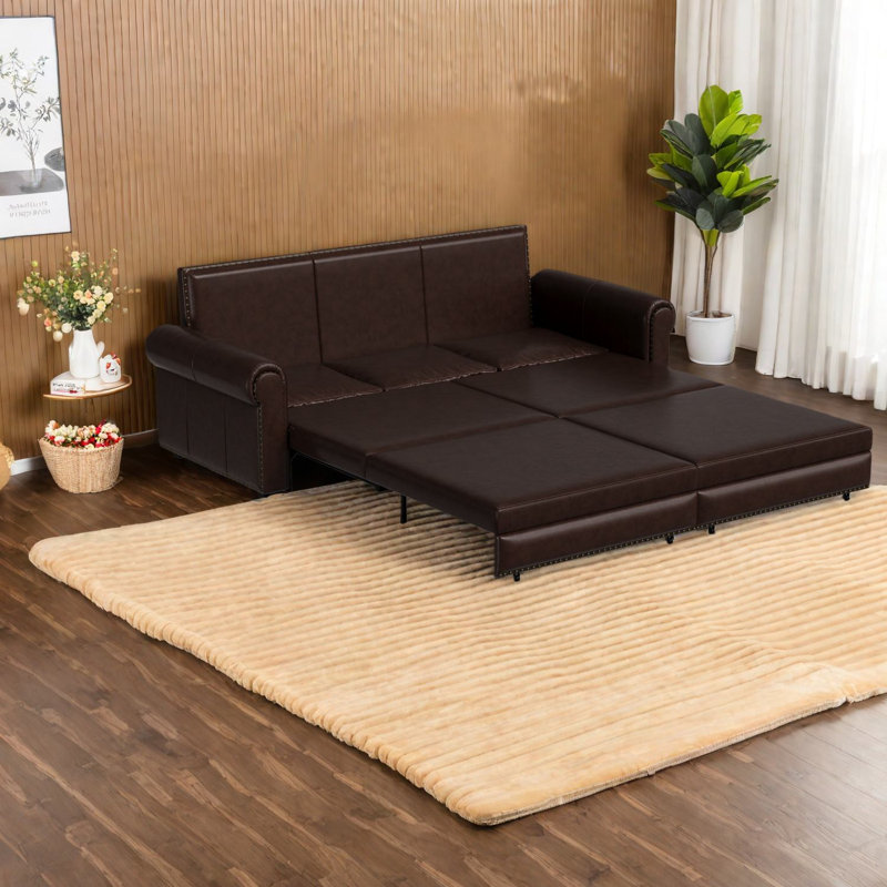 Canapés Chesterfield multifonctionnels, canapé-lit convertible en similicuir, brun foncé