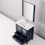 Bleu marine, 30 po W, meuble-lavabo, plateau en céramique blanche, robinet à un trou, poignée de miroir ovale encadrée à fixation murale 28 po-387693922