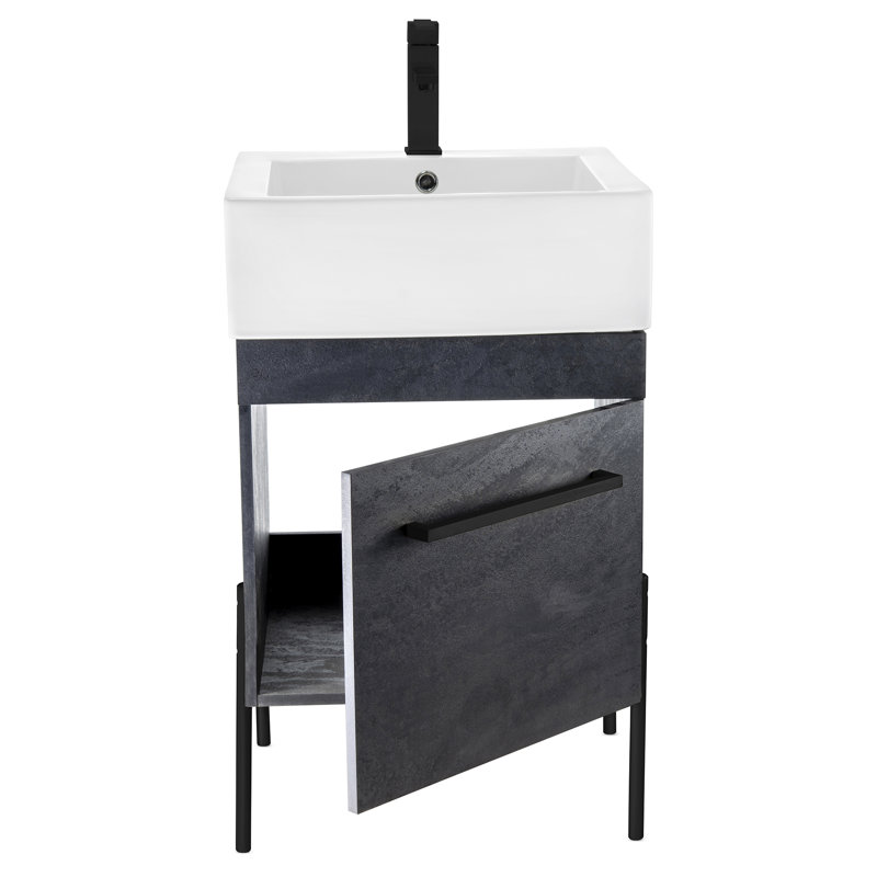 Taft Avenue 20'' Single Bathroom Vanity with Solid Surface Top, Black Marble, Black Matte
