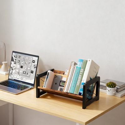 Organisateur de bureau, étagère à livres inclinable peu encombrante pour bureau et maison, fabrication robuste en bois et en métal pour livres, magazines et dossiers