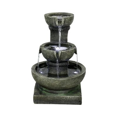 Luxembourg 16.4" H 3-Tier Outdoor Waterfall Fountain with LED Lights