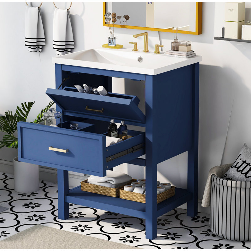 Meuble-lavabo 24 po avec lavabo supérieur, meuble-lavabo moderne avec 2 tiroirs et meuble-lavabo simple
