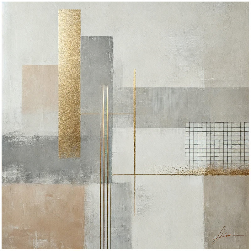 Linear Luxe: reproduction sur toile abstraite dorée et neutre, H 12 po x l 12 po x P 1 po