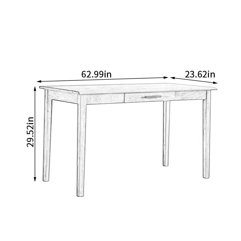Bureau stable et durable en bois de noyer massif, H 29,52 po x l 62,99 po x P 23,62 po