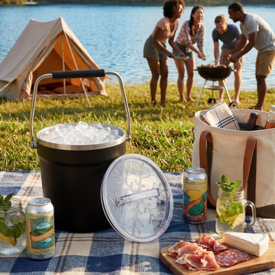 Large Capacity Stainless Steel Ice Bucket Black Insulated Beverage Chiller for Wine Champagne Beer Cocktail Home Bar Party Patio