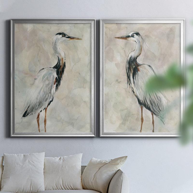 Crane at Dusk I - ensemble de 2 reproductions, H 30,5 po x l 85 po x P 1,5 po, Toile encadrée, Argent argent