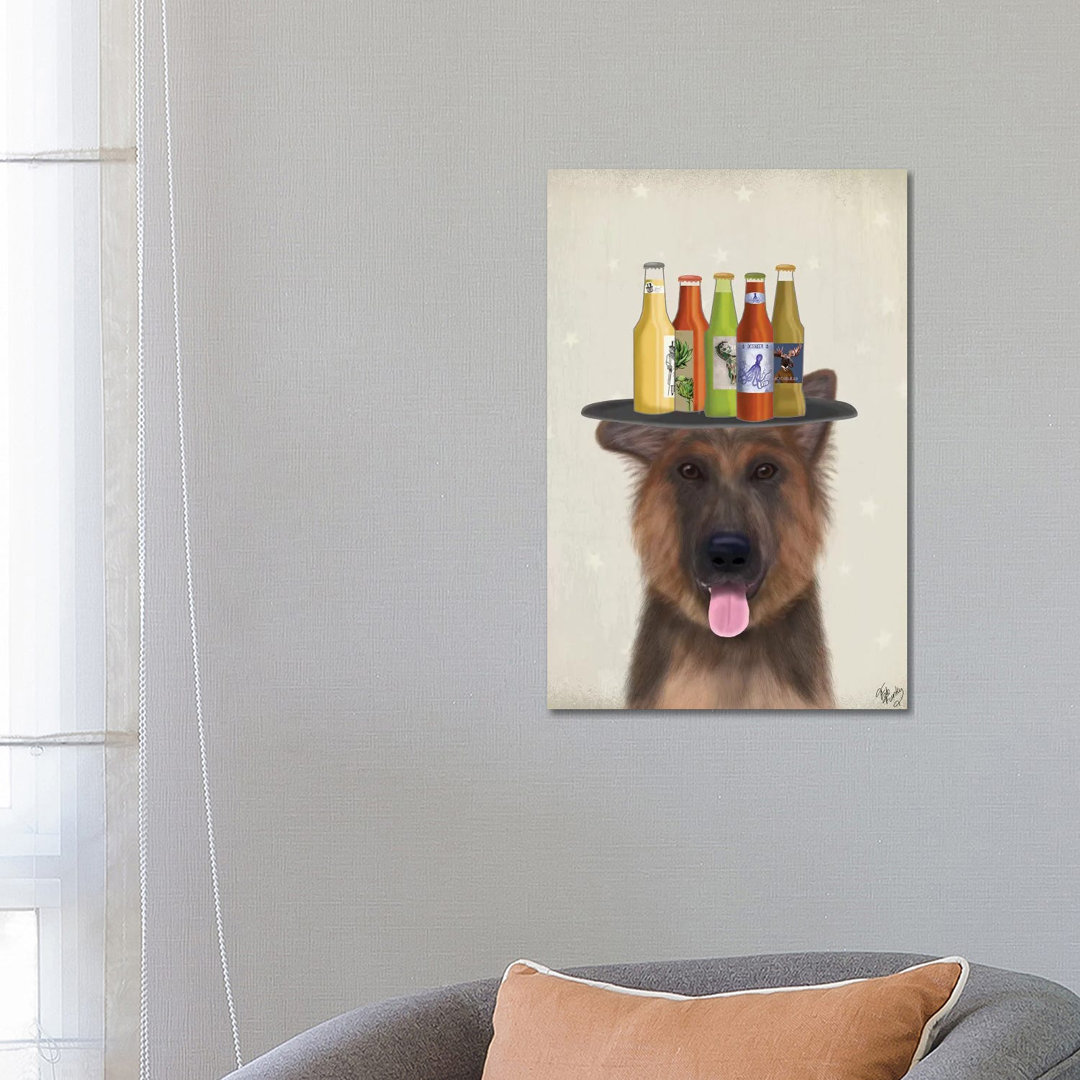German Shepherd Beer Lover by Fab Funky - Wrapped Canvas Gallery-Wrapped Canvas Giclée
