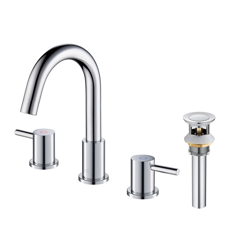 Circular Widespread Bathroom Faucet 3 Hole, 2-handle Bathroom Sink Faucet with Drain Assembly, Chrome