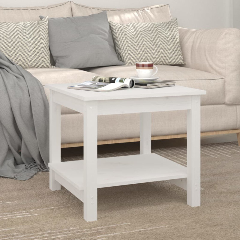 Table basse en bois de pin massif blanc 19,7 po x 19,7 po x 17,7 po