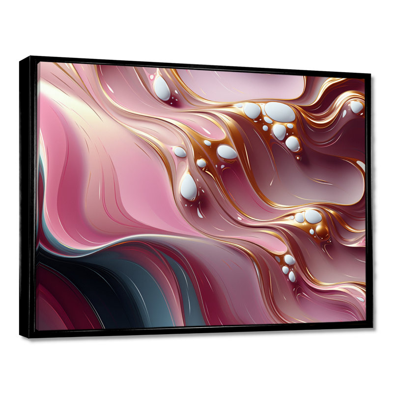 «Gold Streams», art mural vagues, H 12 po x l 20 po x P 1 po, Toile avec cadre flottant noir