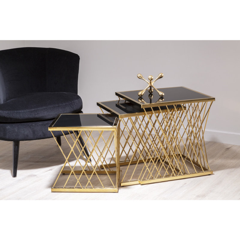 Smythe Glass Top Cross Legs Nesting Tables