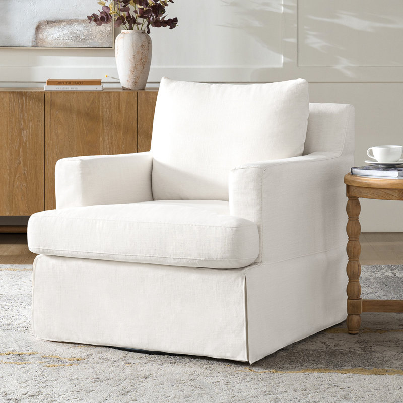 Fauteuil à bascule pivotant avec housse en duvet Isadoro, Blanc