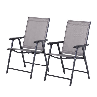 Ensemble de 2 chaises de patio pliantes empilables avec accoudoirs et chaises en toile grises pour l'extérieur Outsunny