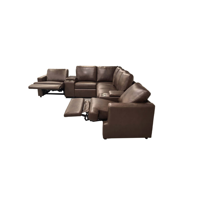 Nangonpraiton Leather Match Power Recline Sectional, Dark Brown Leather Match