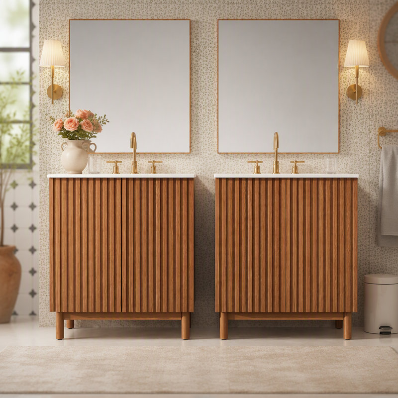 Ensemble de meuble-lavabo 59,8 po avec lavabo en céramique, style américain traditionnel, pieds en bois, structure en panneau de fibres à densité moyenne, portes à fermeture en douceur avec tablette réglable en forme de U, patins en plastique