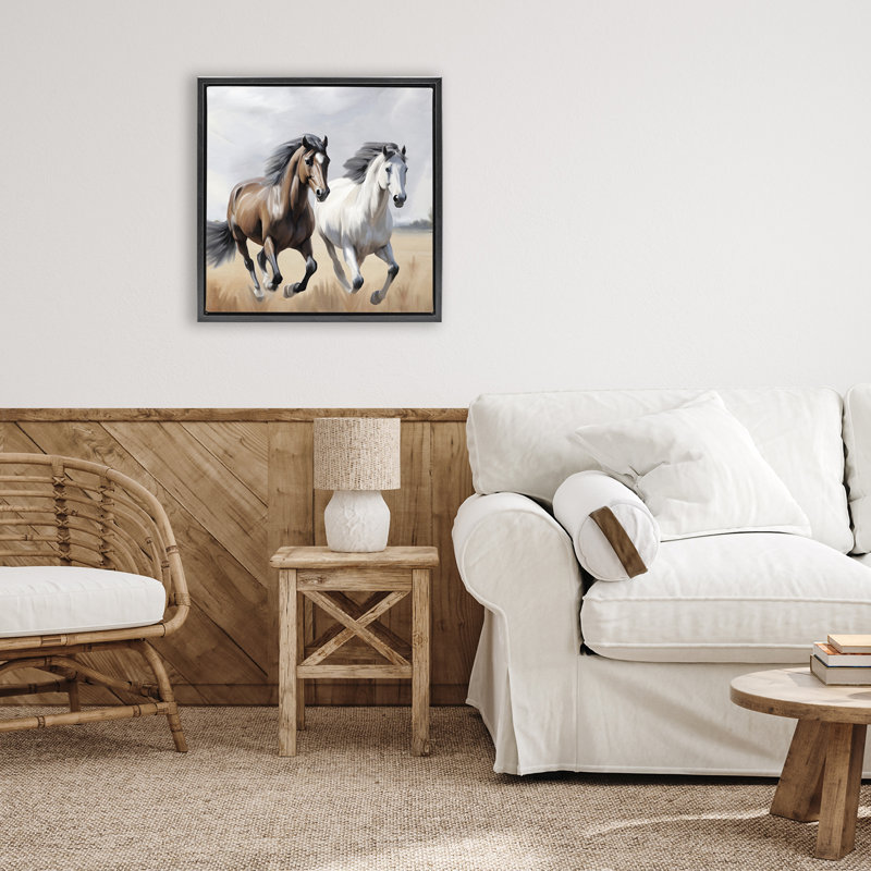 Cadre flottant Wild Run Twin Horses, design par Kim Allen, H 18 po x l 18 po, Cadre flottant noir de jais