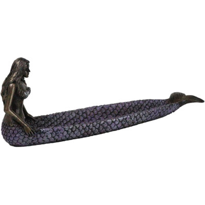 Purple Hues Ocean Mermaid Ariel Sitting With Tail Out Basin Catch Incense Burner