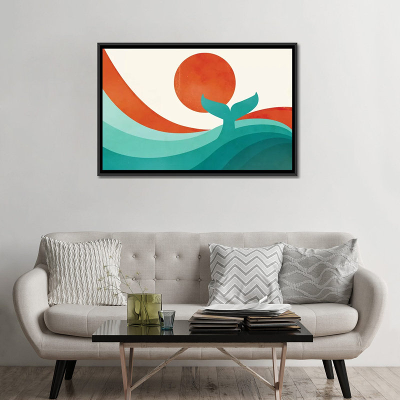 «Wave Day», impression sur toile tendue, H 18 po x l 26 po x P 1,5 po, Toile avec cadre noir, Pas de tapis