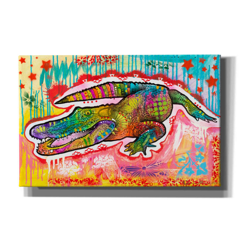 «Alligator 2» par Dean Russo - peinture sur toile tendue, H 26 po x l 40 po x P 1,5 po