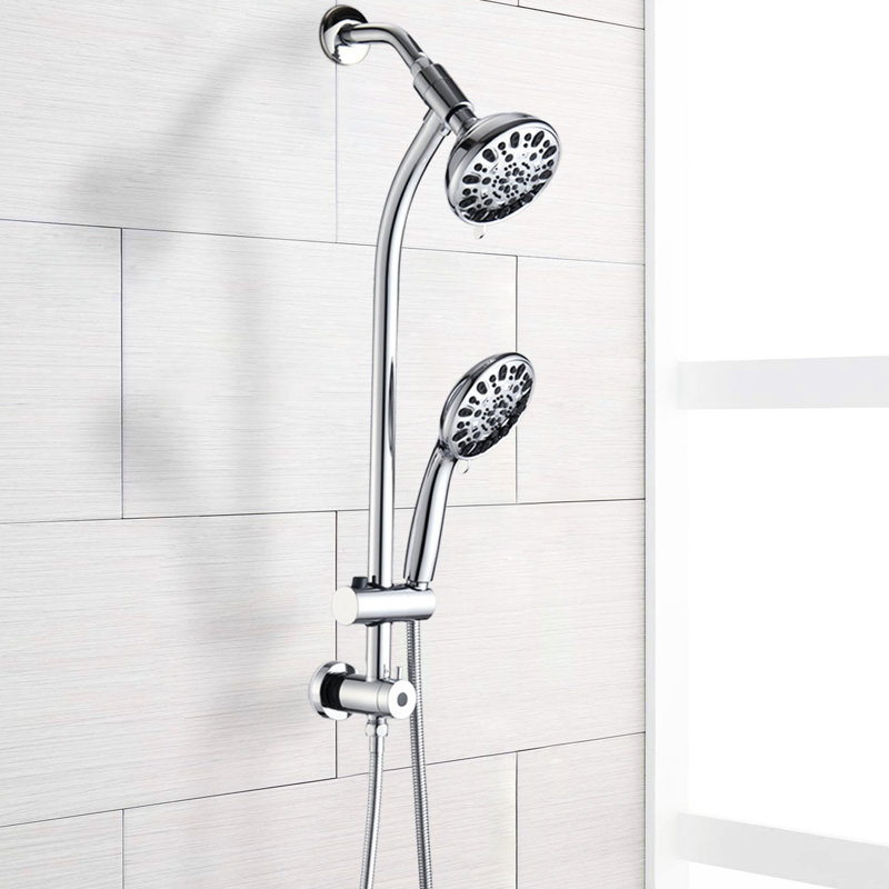 Spa à double pomme de douche - barre coulissante en acier inoxydable, 7 réglages, fixation murale, débit de 1,8 gallon par minute, système ABS 7 modes de jet, tête, raccordement 1/2 po