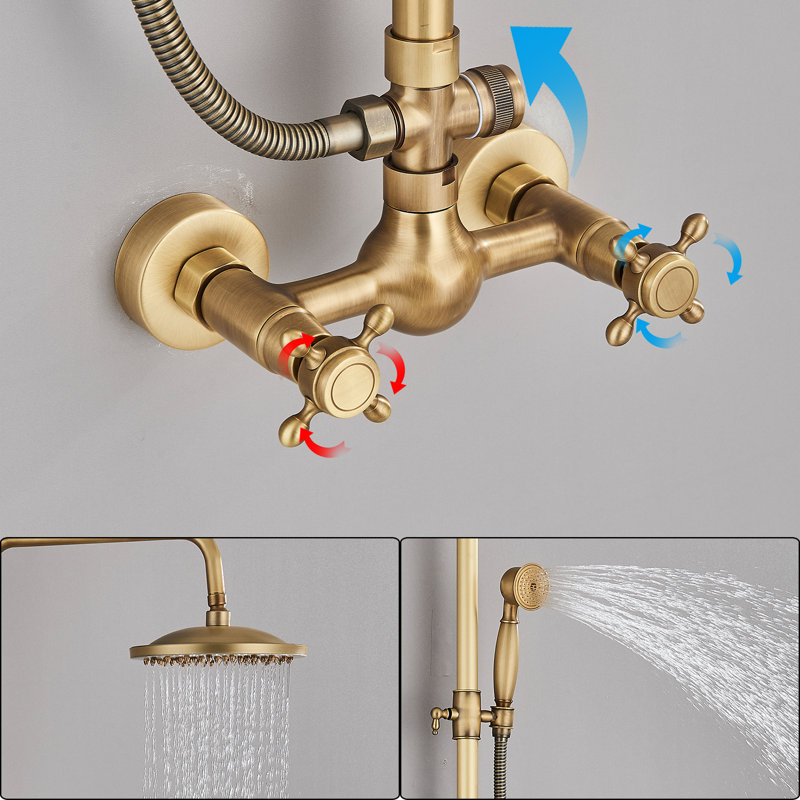 Antique Brass Shower Faucet System Fixture With Handshower