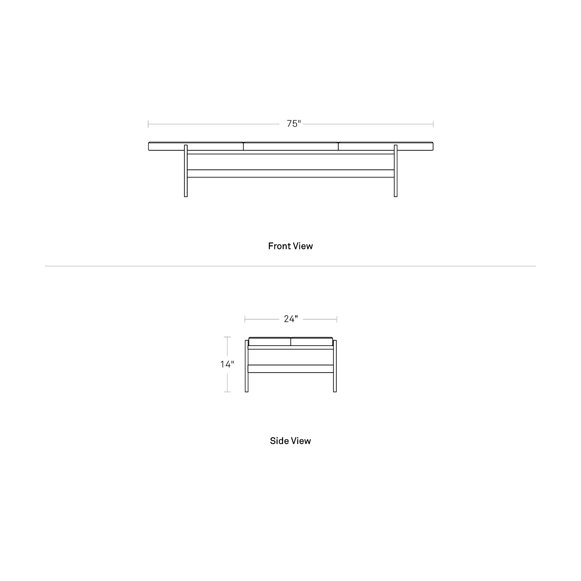 Daybench Genuine Leather Bench, Putty, 14" H x 75" W x 24" D, Camel Genuine Leather