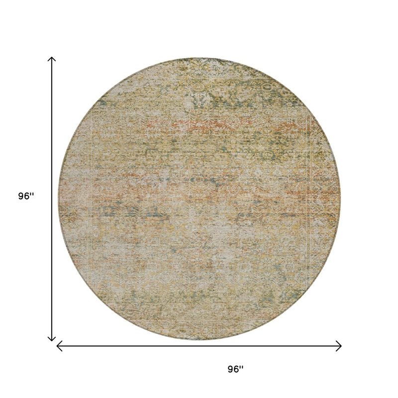 Tapis d'intérieur rond lavable abstrait doré et beige 8 pi