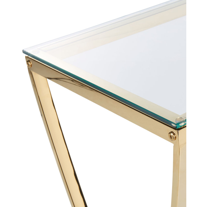 Abidur Glass Top Cross Legs End Table