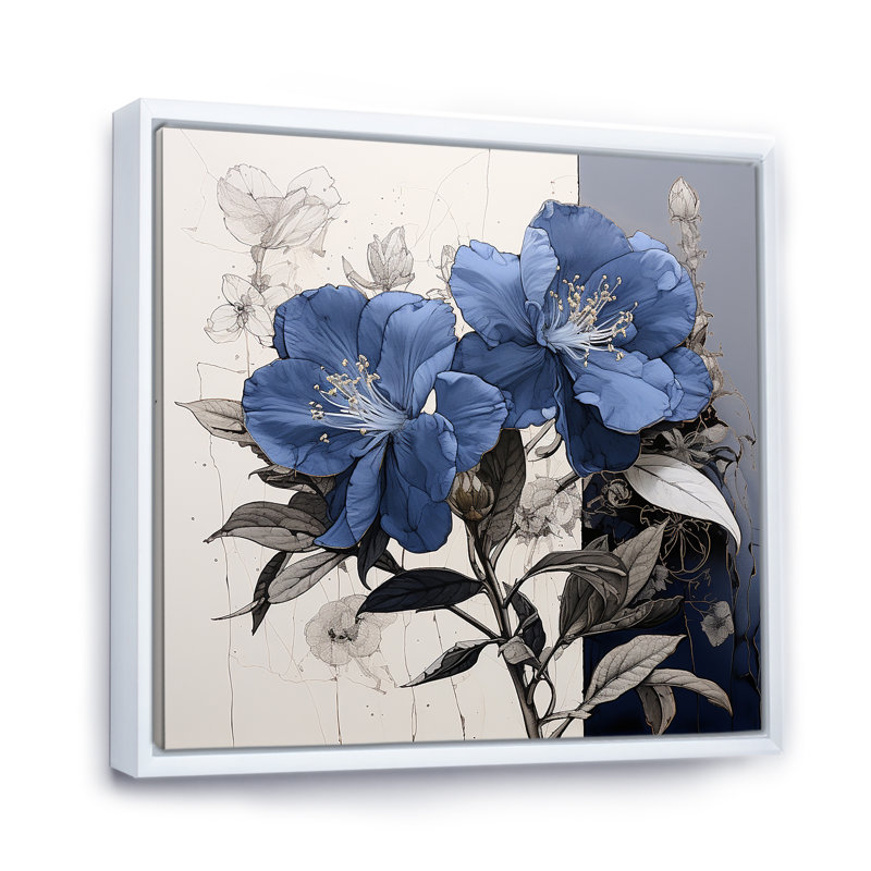 Impression florale sur fond de rhododendron, H 16 po x l 16 po x P 1 po, Cadre flottant blanc