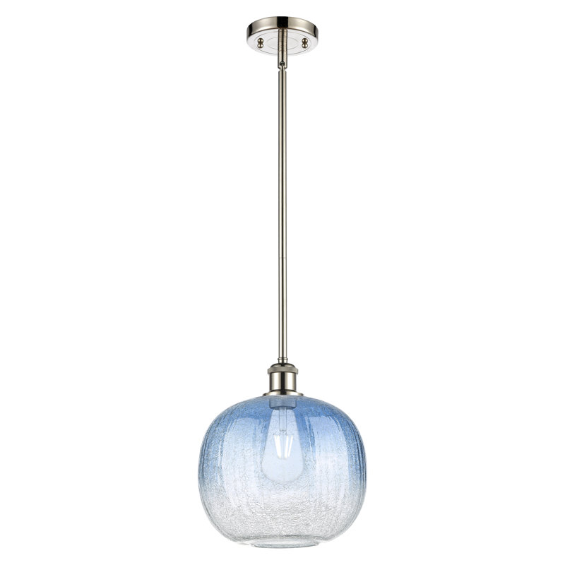 Mini-luminaire suspendu à tige 1 lumière 11 po Ballston - Ameliya, Bleu saphir, Nickel satiné brossé