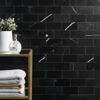 Blackout Nero Marquina 3x6 Honed Marble Tile