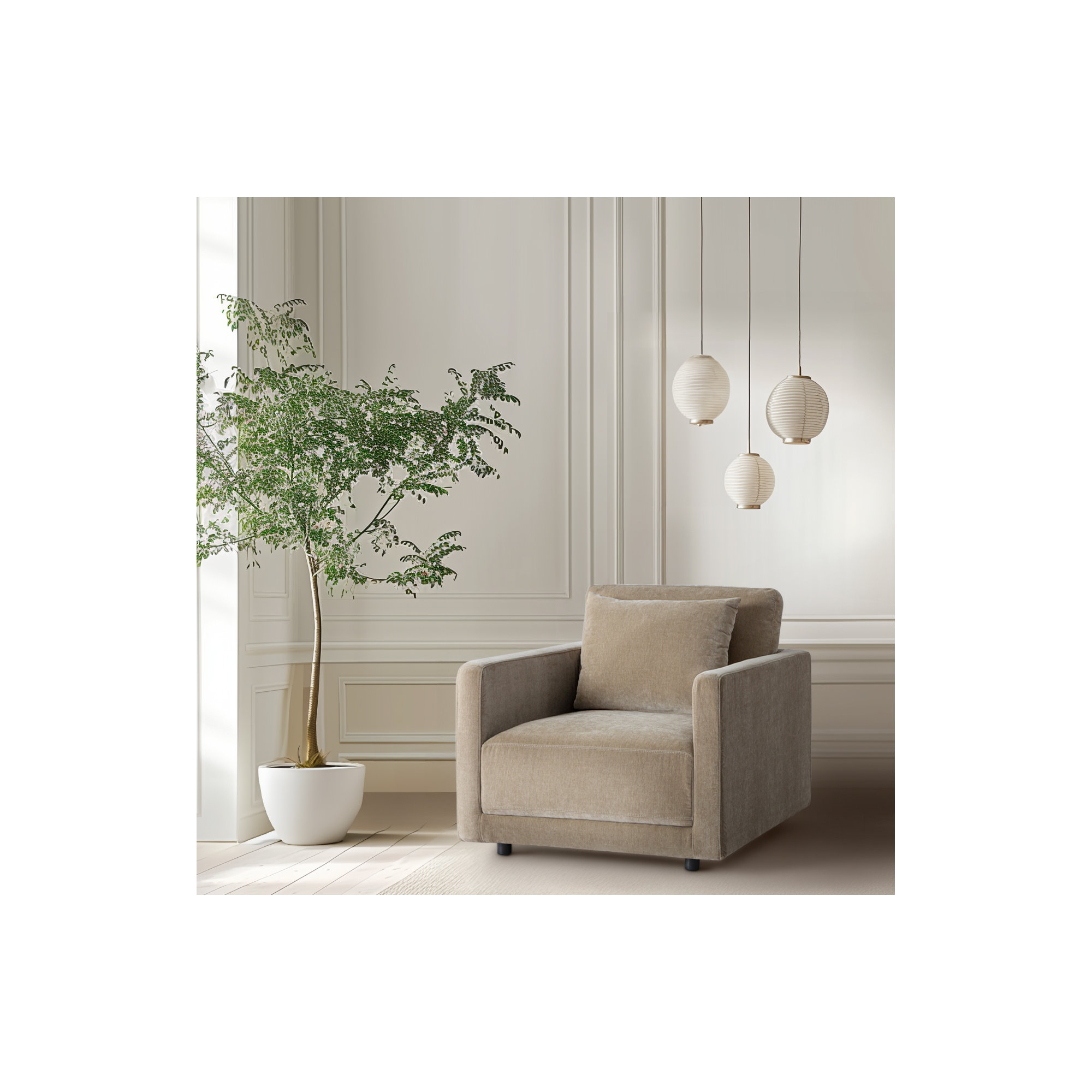 Kenji Upholstered Armchair, Latte Brown Velvet