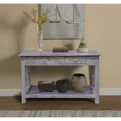 2 Drawer Solid Wood Console Table in White Finish, 47x16x31