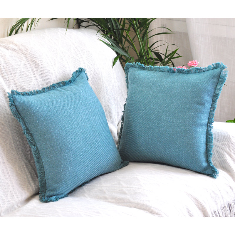 Ensemble de 2 housses de coussins décoratifs en polyester, 18 po x 18 po, Bleu sarcelle