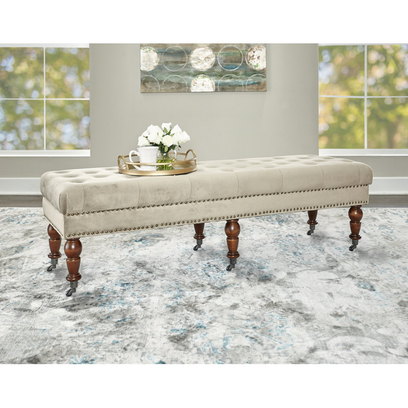 Athylene Linen Upholstered Bench, 17.75” H x 62” W x 19.63” D, Dull Pink