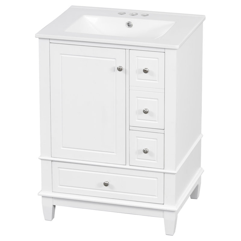 24" bathroom vanity with ceramic sink, Blanc