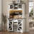 Lavorn 70" Tall Vintage Bar Cabinet with Hutch, Sliding Barn Door, LED Lights, Wine Rack, Outlets, and Pegboard-1219790024