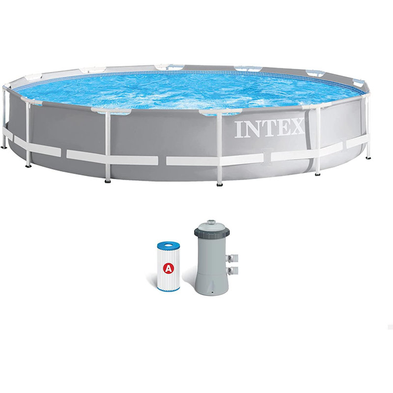 Steel Round Hard Sided Pool 76cm H x 366cm W x 366cm L , with Pump Included