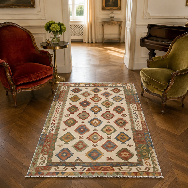 Oriental Cotton and Chenille Flatweave Area Rug, 60 x 100 cm